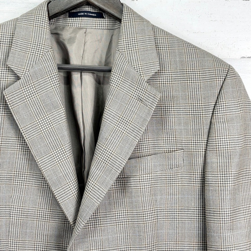 Chaps Ralph Lauren Mens 40S Tan Plaid Silk Wool Blend 2 Button Blazer Sport Coat